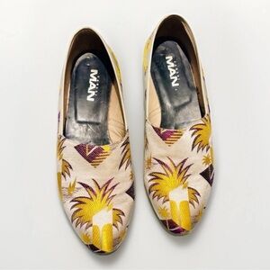 Kansai Men Yamamoto Embroidered Loafers Tropical Print Pineapple  Sz 10.5